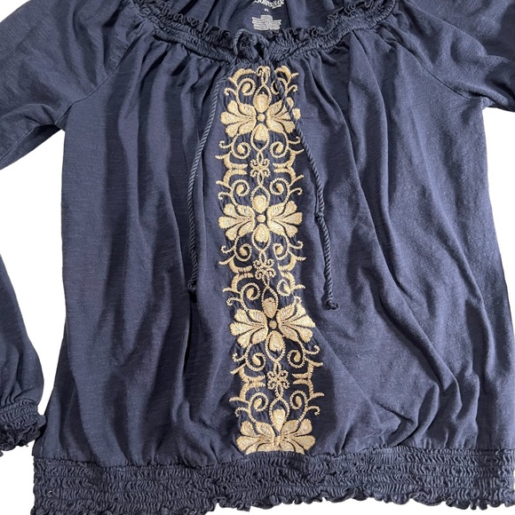 🖤 St. John’s Bay Long Sleeve Blue Floral Embroidered Pullover Blouse - Picture 3 of 7